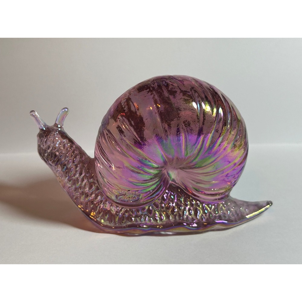 Fenton Art Glass Company Vintage Iridescent Snail Madras Pink Handmade Textured - Picture 14 of 16